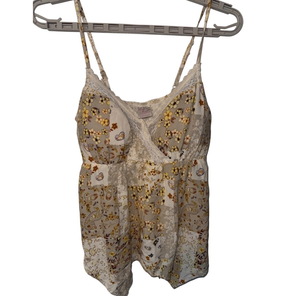 No Boundaries Floral Patchwork Babydoll Tank Top XS 1 Built-In Bra Lace Festival